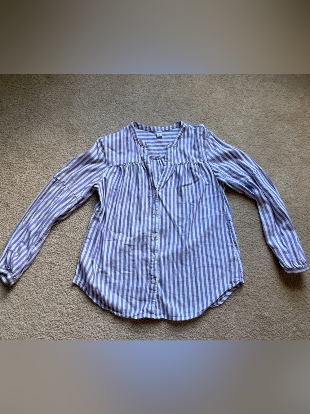 Old Navy Lavender and White Striped Button-Up Blouse